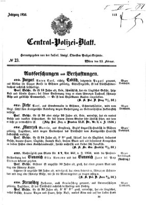 Zentralpolizeiblatt Samstag 23. Februar 1856