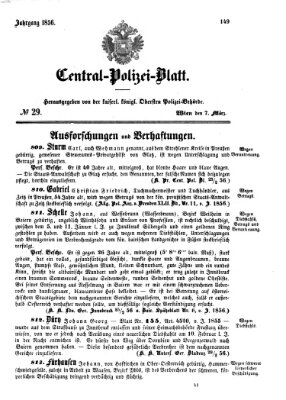 Zentralpolizeiblatt Freitag 7. März 1856