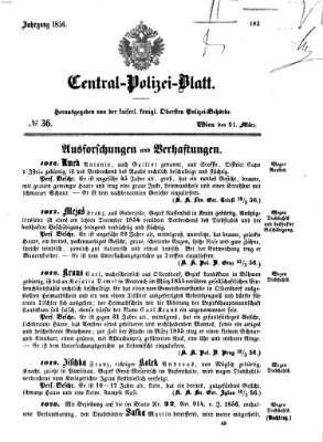 Zentralpolizeiblatt Freitag 21. März 1856