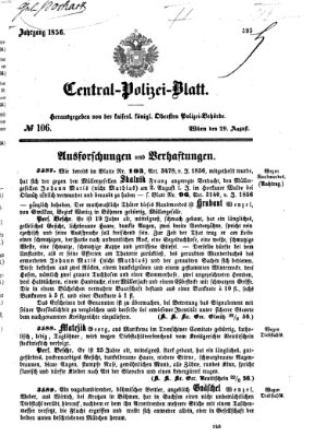 Zentralpolizeiblatt Freitag 29. August 1856