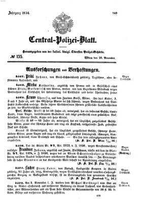 Zentralpolizeiblatt Montag 10. November 1856