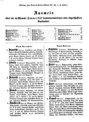 Zentralpolizeiblatt Freitag 27. Februar 1857