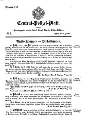 Zentralpolizeiblatt Freitag 2. Januar 1857