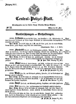 Zentralpolizeiblatt Freitag 29. Mai 1857