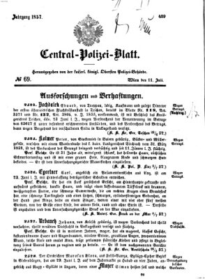 Zentralpolizeiblatt Samstag 11. Juli 1857