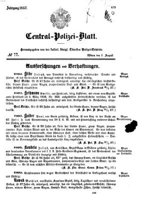 Zentralpolizeiblatt Samstag 1. August 1857