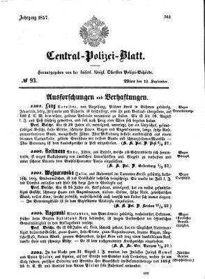 Zentralpolizeiblatt Donnerstag 10. September 1857