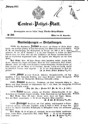 Zentralpolizeiblatt Samstag 26. September 1857