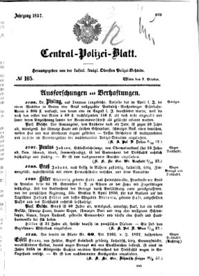 Zentralpolizeiblatt Freitag 9. Oktober 1857