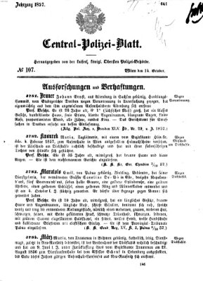 Zentralpolizeiblatt Mittwoch 14. Oktober 1857
