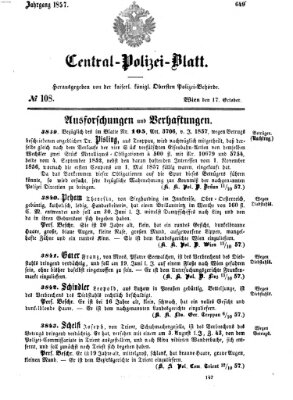Zentralpolizeiblatt Samstag 17. Oktober 1857