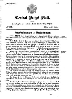 Zentralpolizeiblatt Montag 19. Oktober 1857