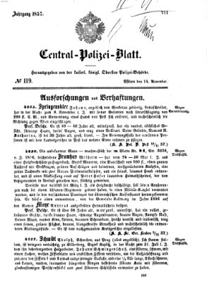 Zentralpolizeiblatt Samstag 14. November 1857