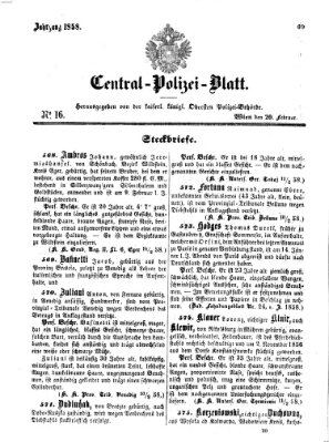 Zentralpolizeiblatt Samstag 20. Februar 1858