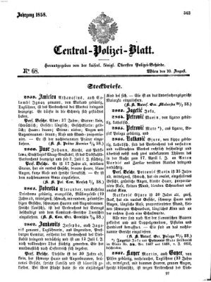 Zentralpolizeiblatt Dienstag 10. August 1858