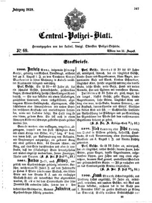 Zentralpolizeiblatt Samstag 14. August 1858