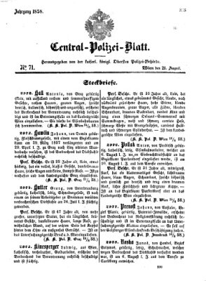 Zentralpolizeiblatt Samstag 21. August 1858
