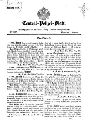 Zentralpolizeiblatt Dienstag 7. Dezember 1858