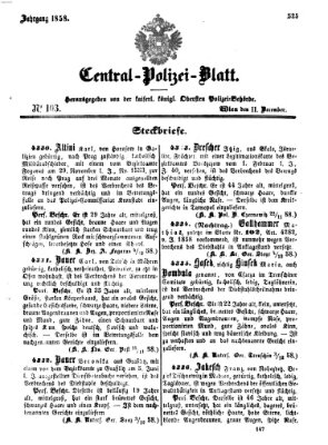 Zentralpolizeiblatt Samstag 11. Dezember 1858