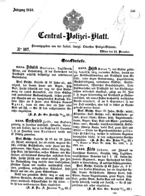 Zentralpolizeiblatt Freitag 24. Dezember 1858