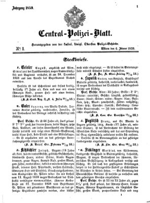 Zentralpolizeiblatt Dienstag 4. Januar 1859