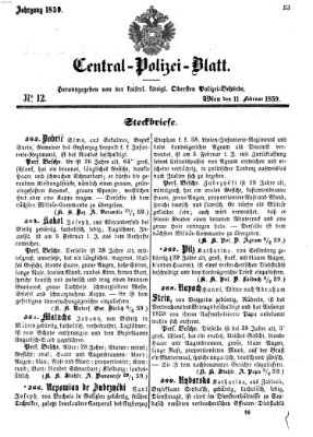 Zentralpolizeiblatt Freitag 11. Februar 1859