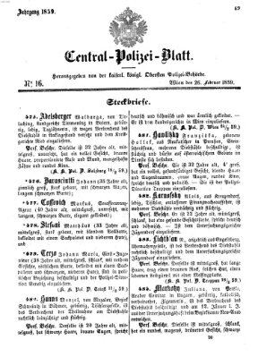 Zentralpolizeiblatt Samstag 26. Februar 1859