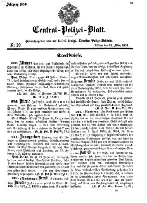 Zentralpolizeiblatt Samstag 12. März 1859