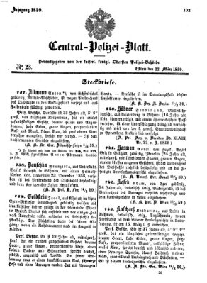 Zentralpolizeiblatt Dienstag 22. März 1859