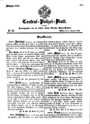 Zentralpolizeiblatt Freitag 5. August 1859