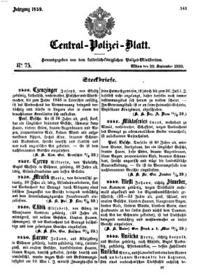 Zentralpolizeiblatt Dienstag 20. September 1859