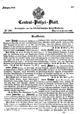 Zentralpolizeiblatt Freitag 16. Dezember 1859