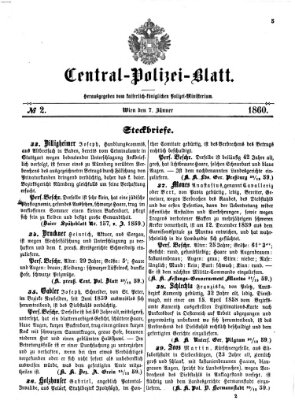 Zentralpolizeiblatt Samstag 7. Januar 1860