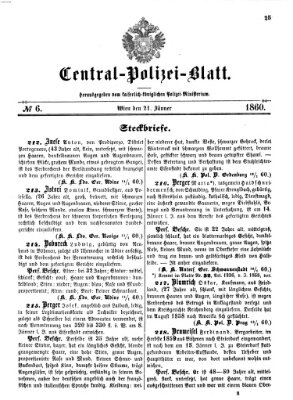 Zentralpolizeiblatt Samstag 21. Januar 1860