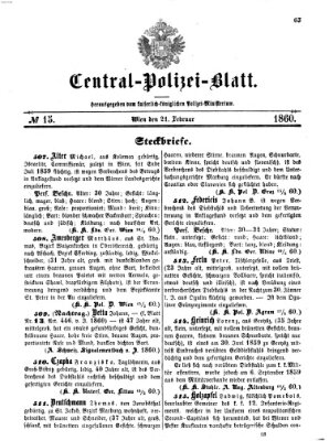 Zentralpolizeiblatt Dienstag 21. Februar 1860
