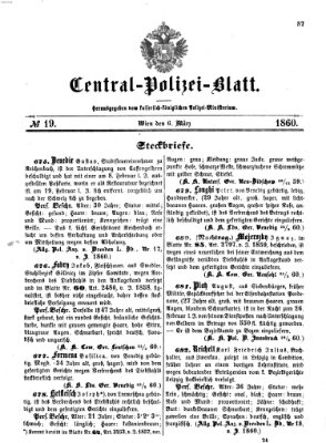 Zentralpolizeiblatt Dienstag 6. März 1860