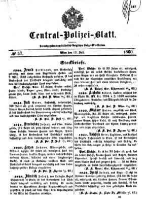 Zentralpolizeiblatt Freitag 13. Juli 1860