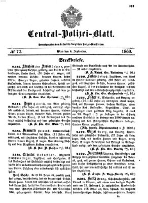 Zentralpolizeiblatt Dienstag 4. September 1860