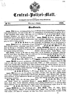 Zentralpolizeiblatt Freitag 5. Oktober 1860