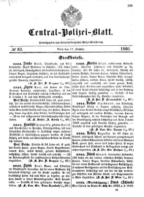 Zentralpolizeiblatt Freitag 12. Oktober 1860