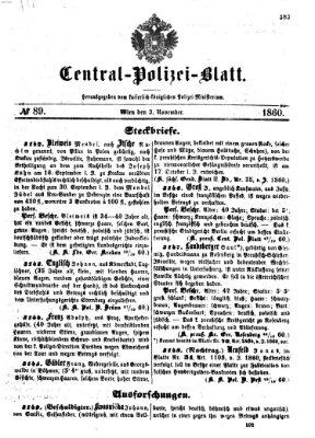 Zentralpolizeiblatt Samstag 3. November 1860