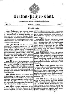 Zentralpolizeiblatt Mittwoch 13. März 1861