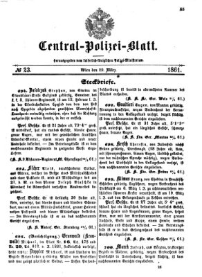 Zentralpolizeiblatt Freitag 29. März 1861