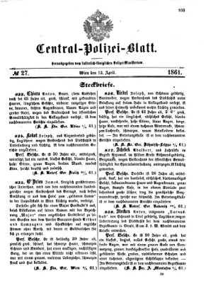 Zentralpolizeiblatt Samstag 13. April 1861