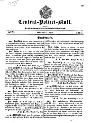 Zentralpolizeiblatt Donnerstag 18. April 1861