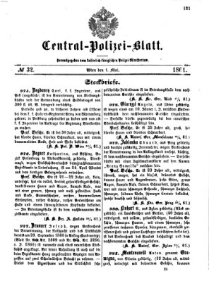 Zentralpolizeiblatt Mittwoch 1. Mai 1861