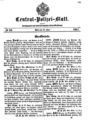 Zentralpolizeiblatt Freitag 28. Juni 1861