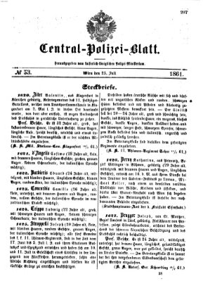 Zentralpolizeiblatt Donnerstag 25. Juli 1861