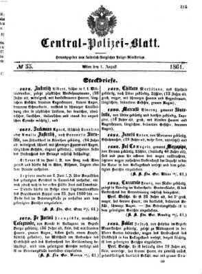 Zentralpolizeiblatt Donnerstag 1. August 1861