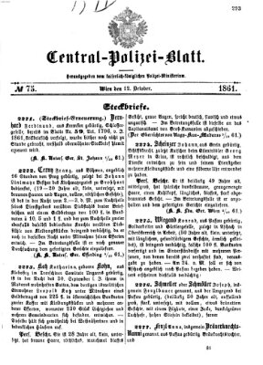 Zentralpolizeiblatt Samstag 12. Oktober 1861